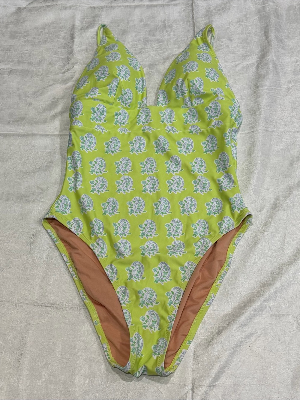 J.Crew Re-Imagined Lime Green Paisley One Piece Swimsuit Size 8 Resort Swim